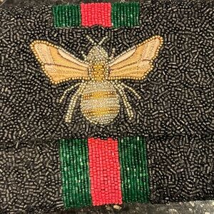 Moyna Black Beaded Clutch with Gold Bee Design